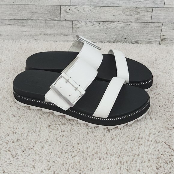 Sorel Shoes - Sorel Womens Roaming NL4296-125 White Leather Comfort Slip On Slide Sandals